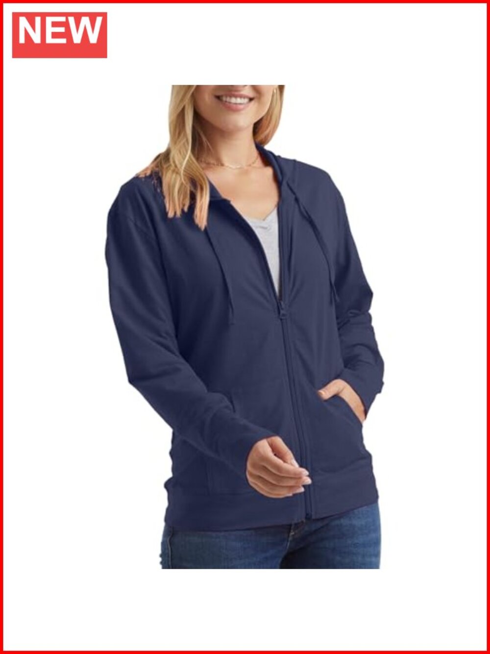 Women's Lightweight Full Zip Hoodie Textured Cotton Slub Knit Zip Up